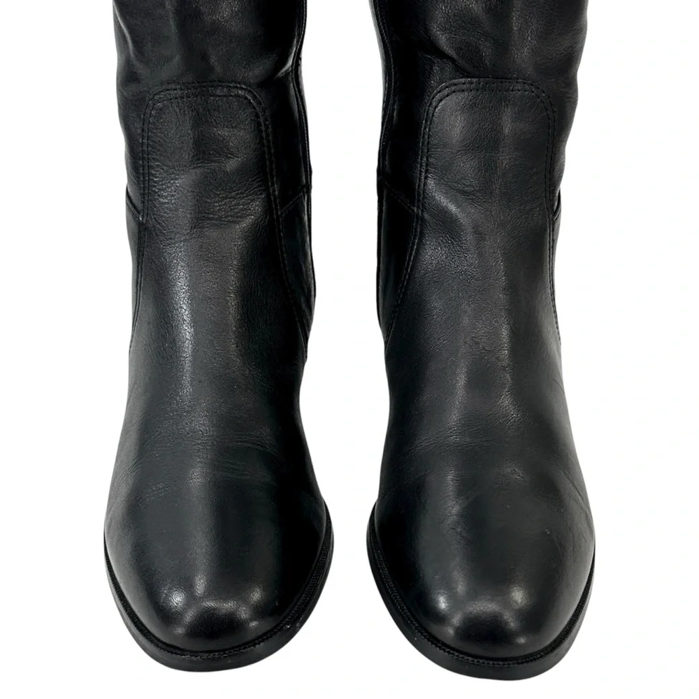 LK Bennett Black Leather Grommet Detail Over the Knee Flat Tall Riding Boots